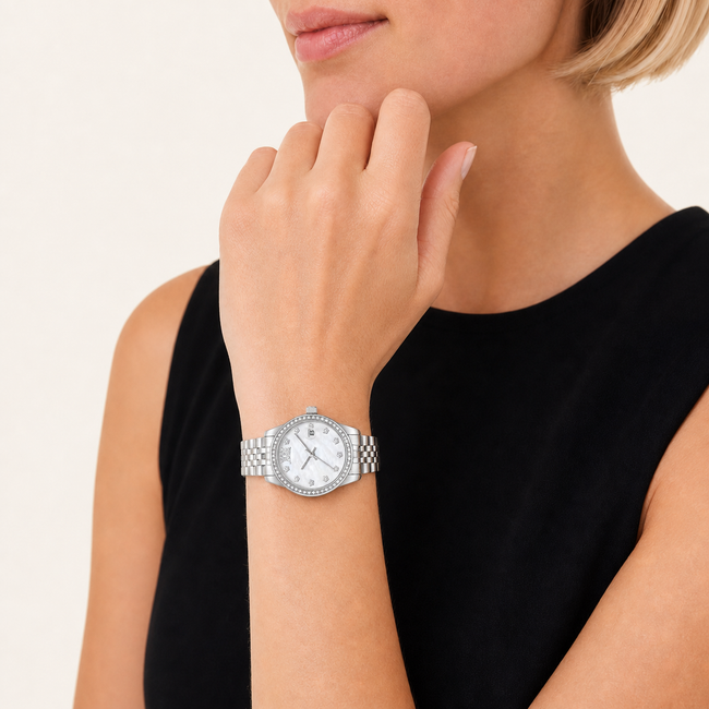 Crystal Calendar – White Dial / Silver-Tone