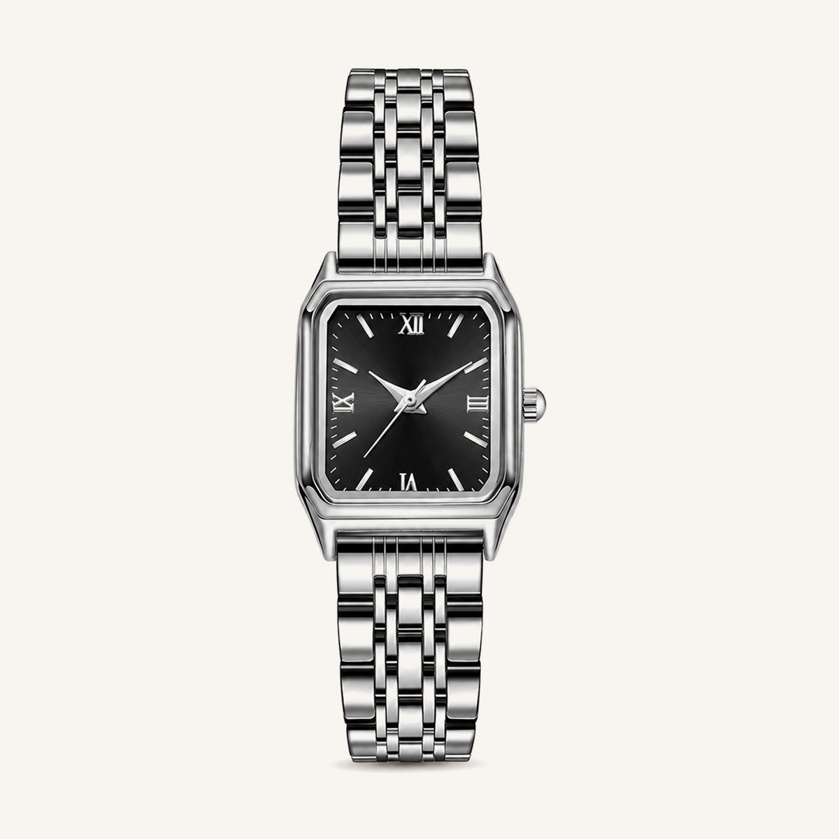 Square Elegance – Black Dial / Silver-Tone