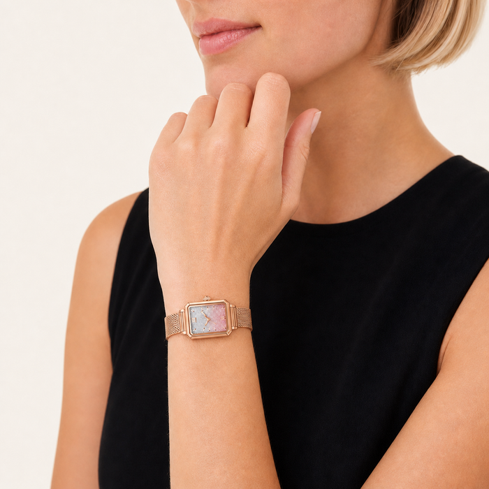 Starry Square – Pink Dial Rose Gold