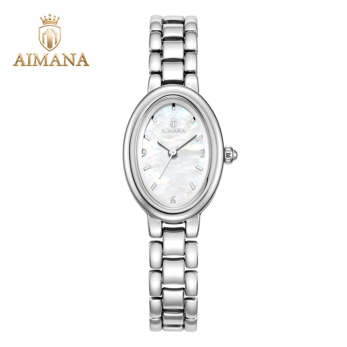 Pearlescent Oval Bracelet Watch — White / Silver-tone