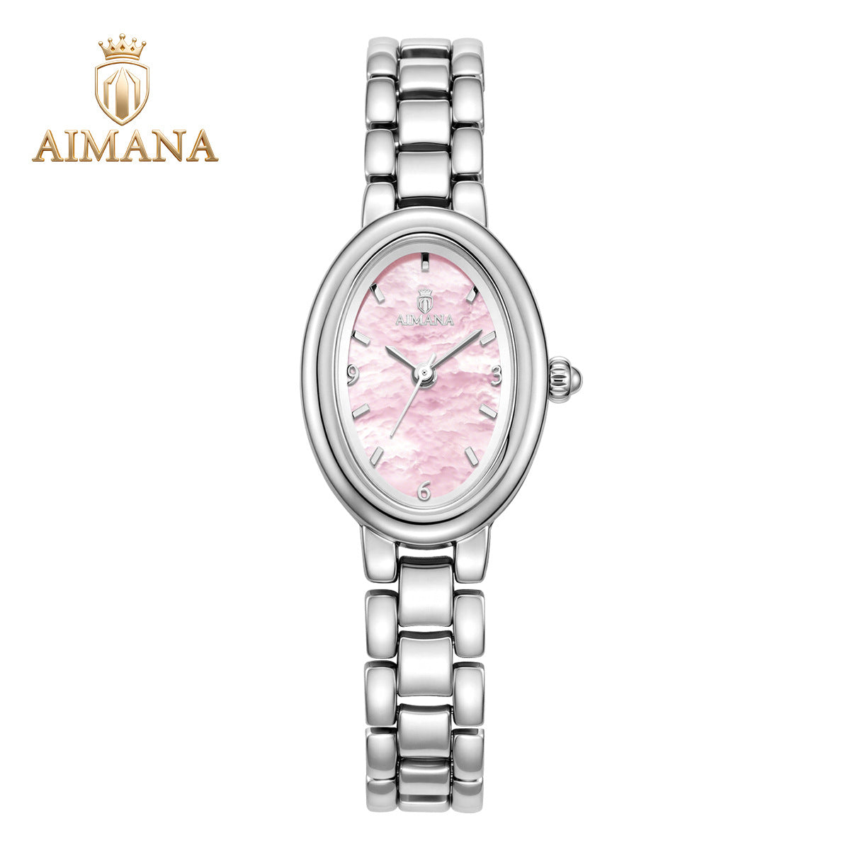 Pearlescent Oval Bracelet Watch — Pink / Silver-tone