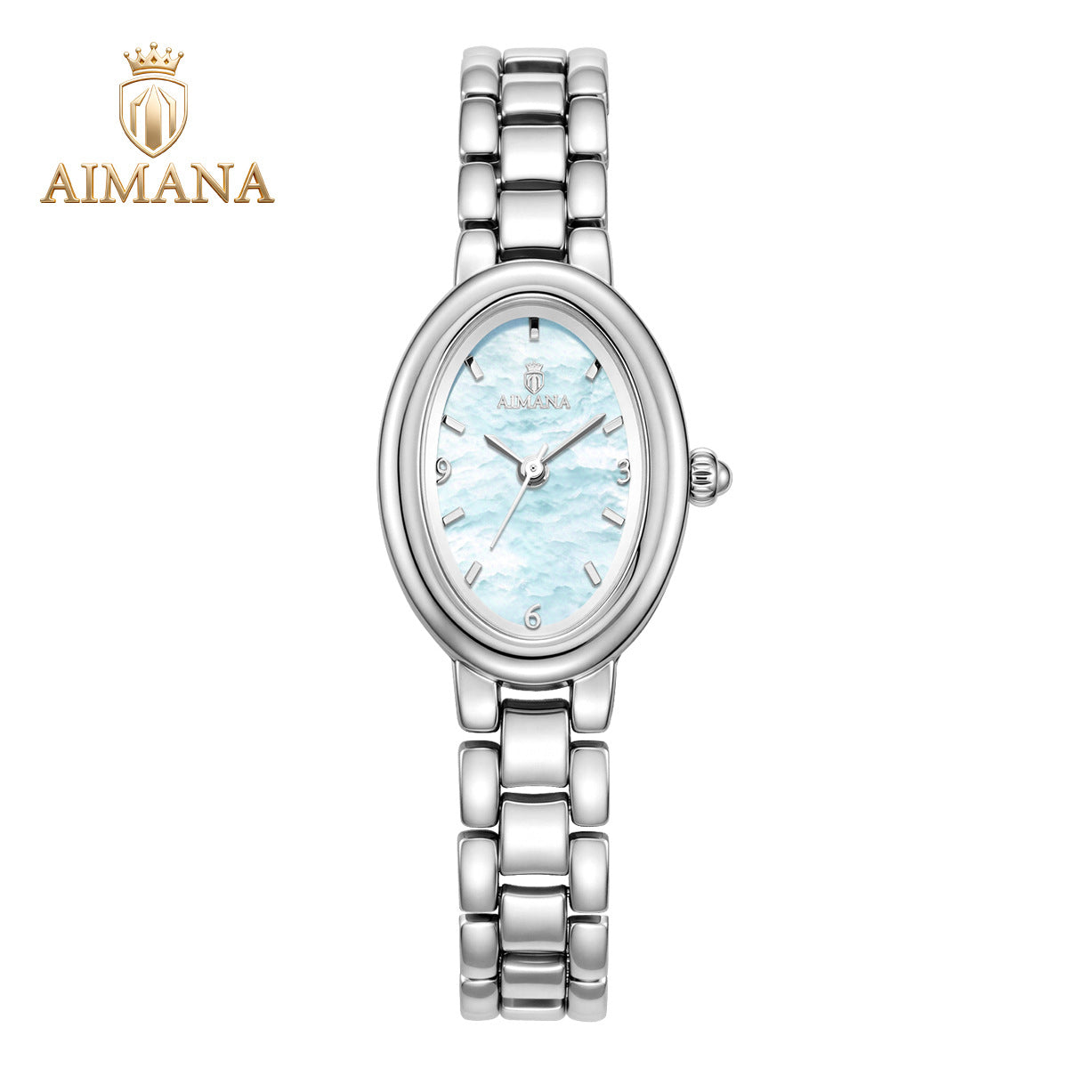 Pearlescent Oval Bracelet Watch — Blue / Silver-tone