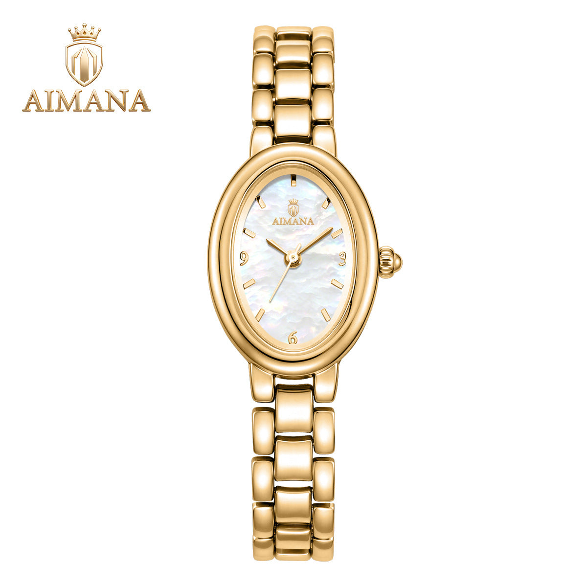 Pearlescent Oval Bracelet Watch — White / Gold-tone