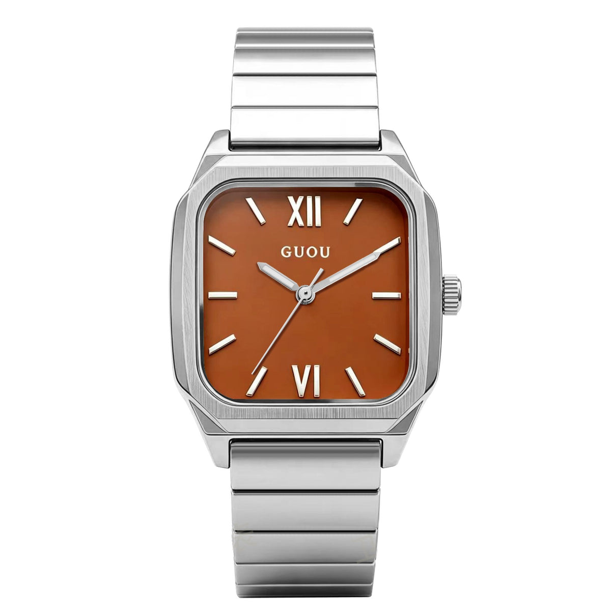 Contour Square Link Watch — Brown / Silver-tone