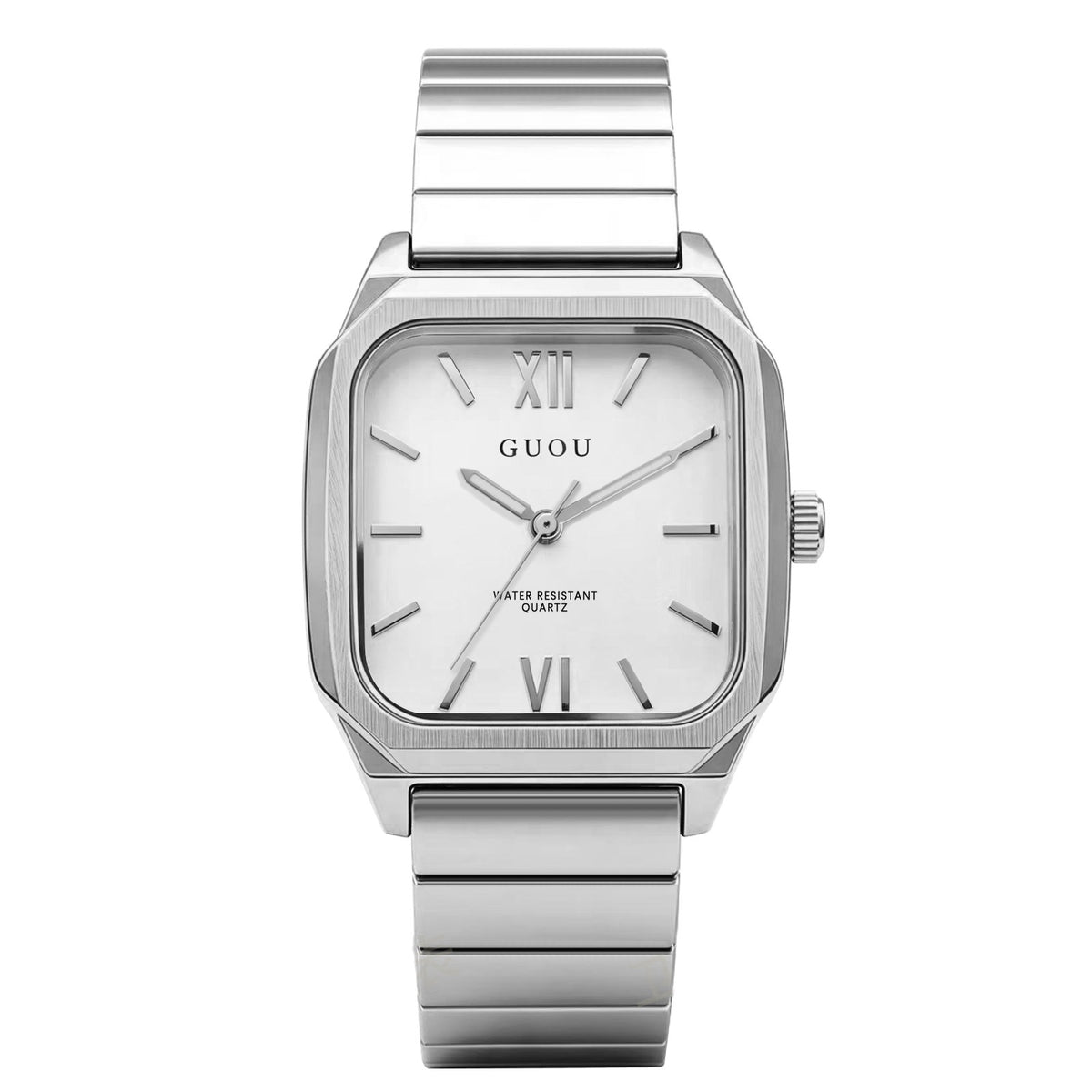 Contour Square Link Watch — White / Silver-tone