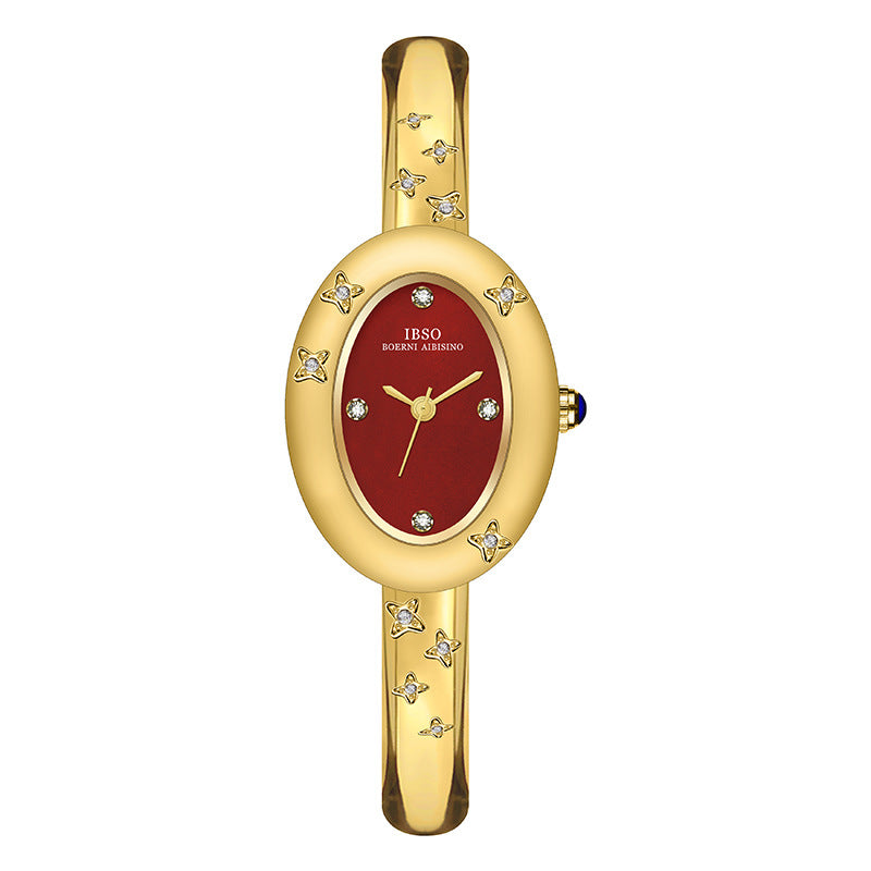 Celestial Oval Bangle Watch — Red / Gold-tone