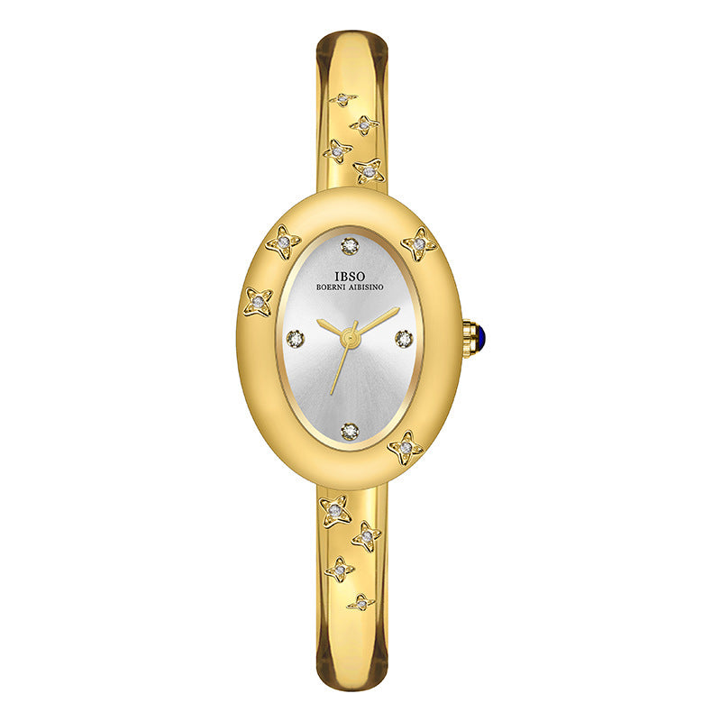 Celestial Oval Bangle Watch — White / Gold-tone