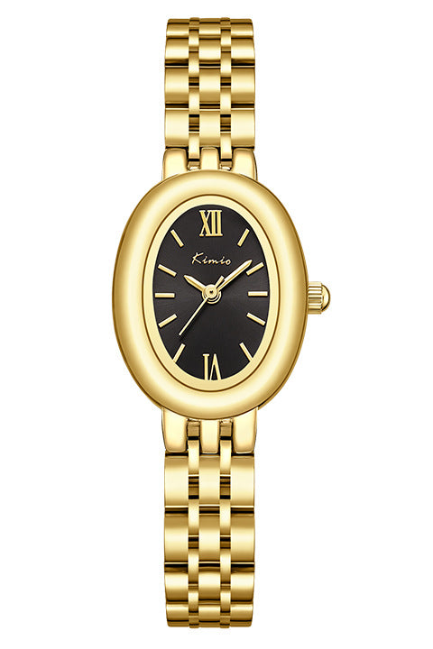 Petite Roman Oval Watch — Black / Gold-tone