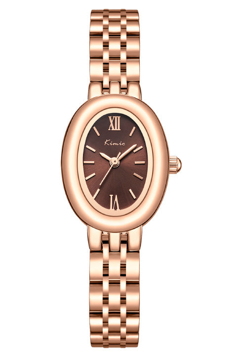 Petite Roman Oval Watch — Brown / Rose-gold-tone
