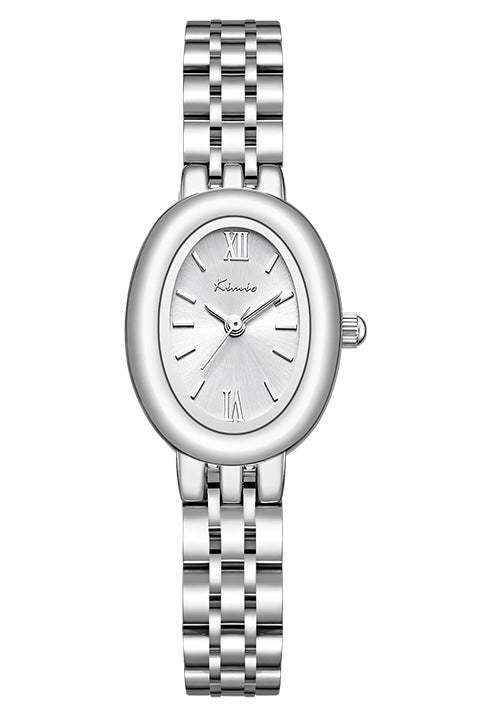 Petite Roman Oval Watch — White / Silver-tone