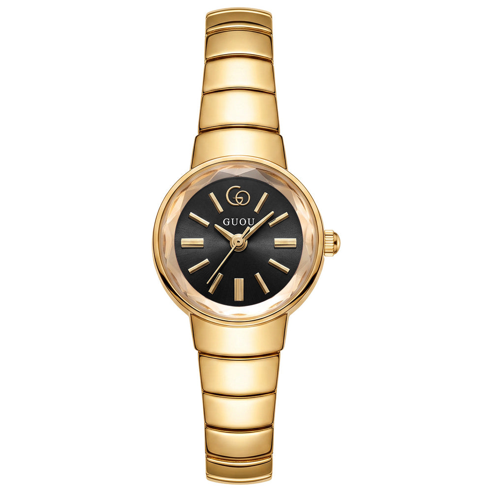 Sculpted Round Bracelet Watch — Black / Gold-tone