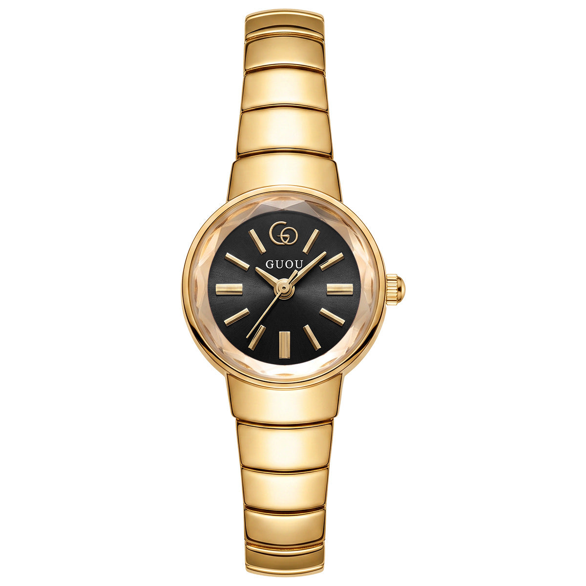 Sculpted Round Bracelet Watch — Black / Gold-tone