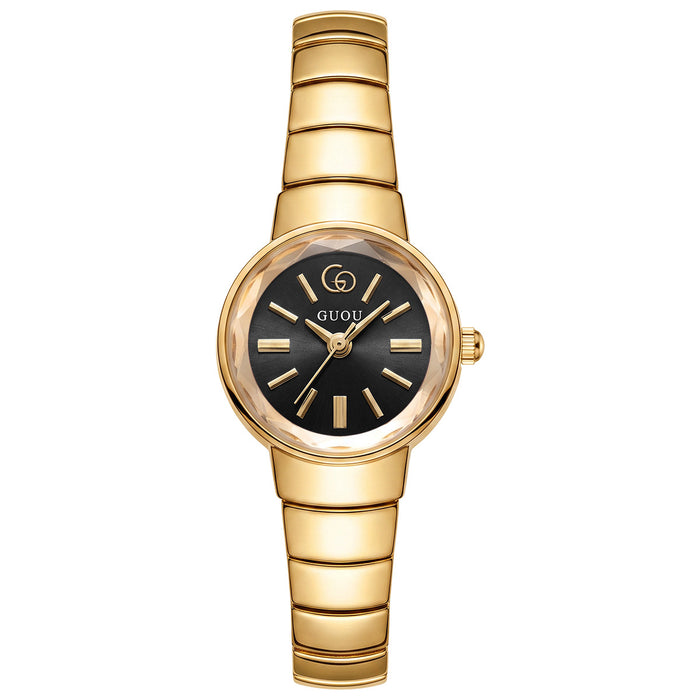 Sculpted Round Bracelet Watch — Black / Gold-tone