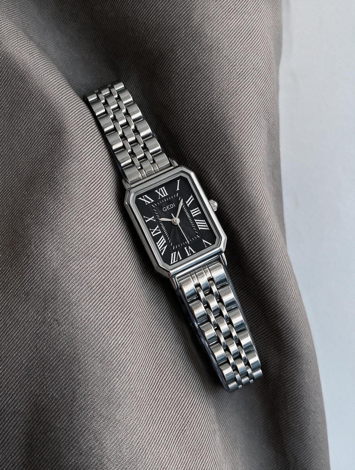 Roman Rectangle Watch – Black Dial Silver-Tone — product detail