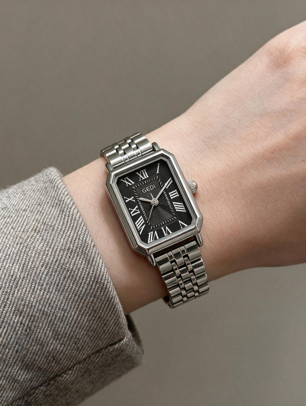 Roman Rectangle Watch – Black Dial Silver-Tone — product detail