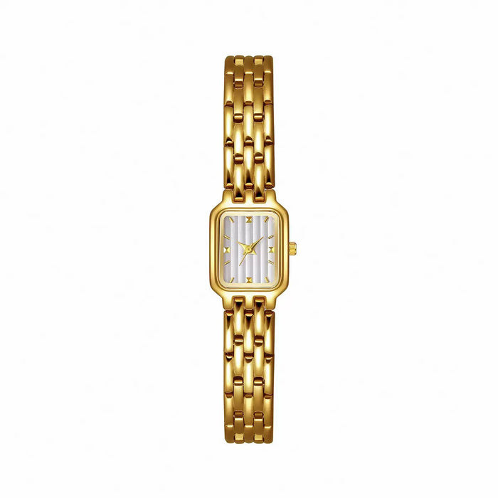 Petite Rectangle Link Watch — White / Gold-tone