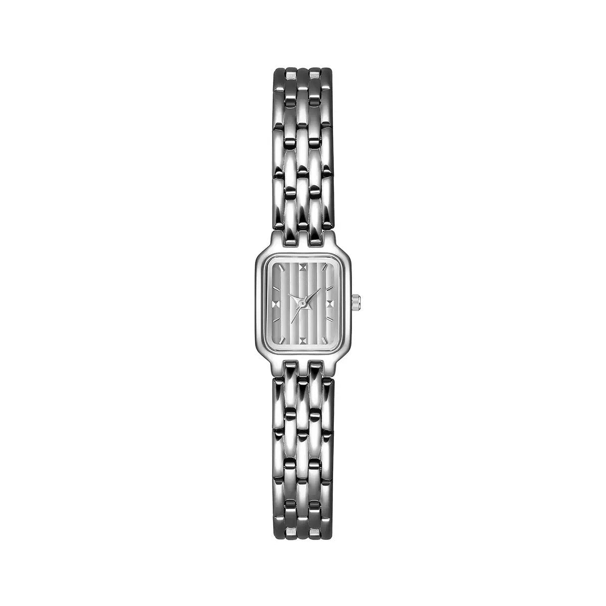 Petite Rectangle Link Watch — White / Silver-tone