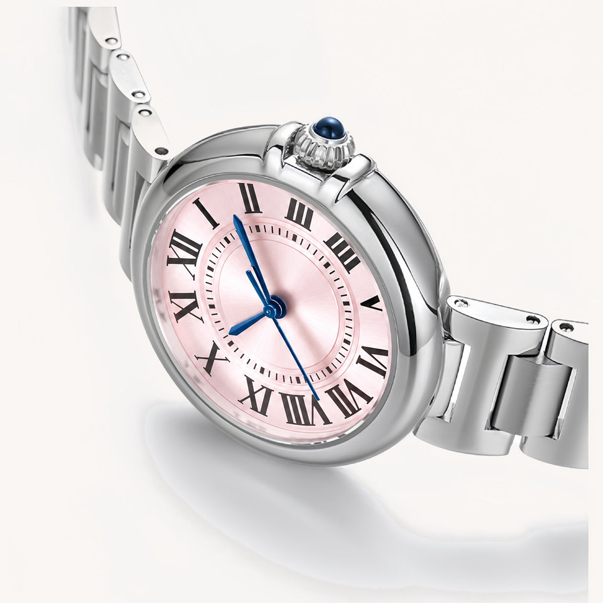 Roman Round Pink dial angled case detail