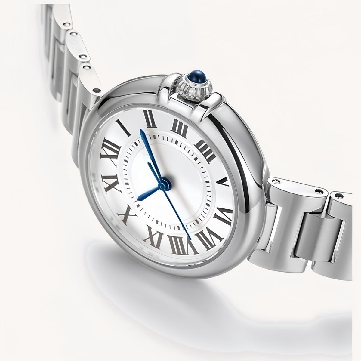 Roman Round White dial angled case detail